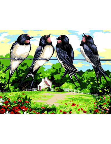 Canevas : 40x50 cm, Les hirondelles