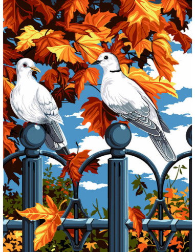 Canevas : 40x50 cm, automne et fer forge