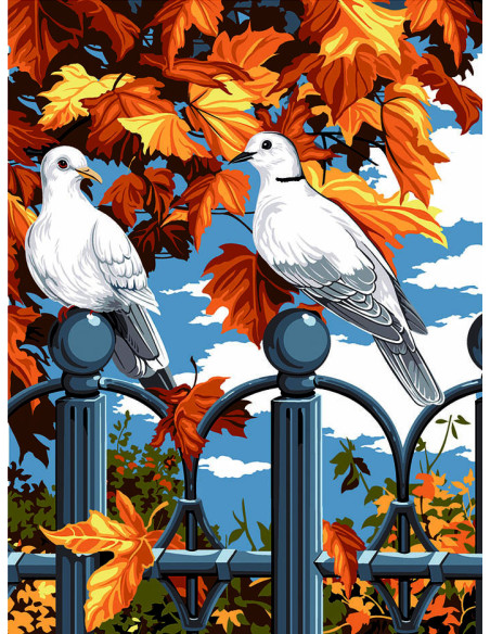 Canevas : 40x50 cm, automne et fer forge