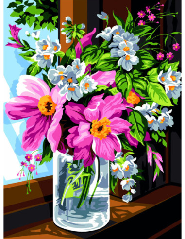 Canevas : 40x50 cm, bocal de fleurs