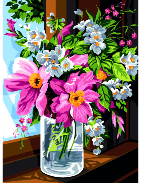 Canevas : 40x50 cm, bocal de fleurs