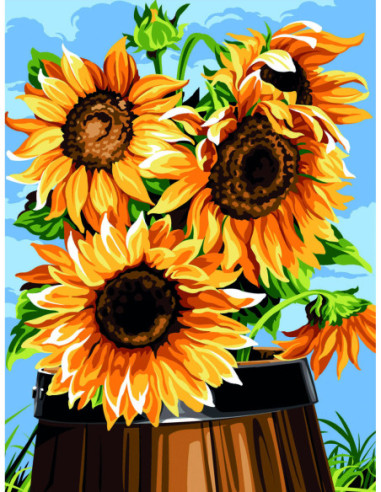 Canevas : 40x50 cm, le tonneau aux tournesols