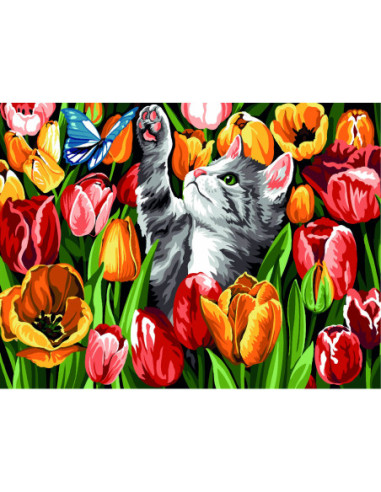 Canevas : 40x50 cm, dans les tulipes  