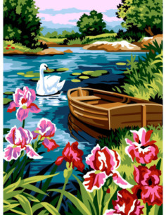 Canevas : 40x50 cm, N20- les iris du lac- canevas