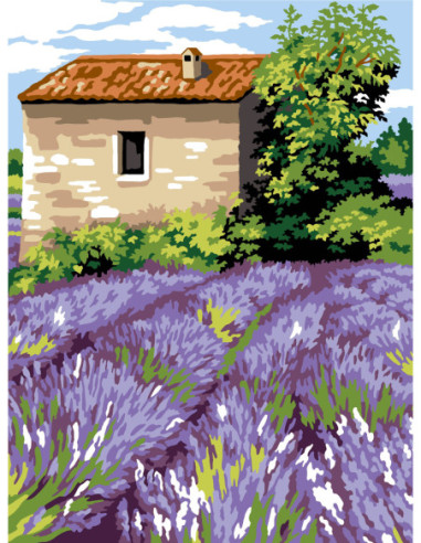 Canevas : 40x50 cm, N22 - la cabane aux lavandes