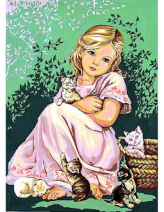 Canevas : 45x60 cm, fillette aux chats
