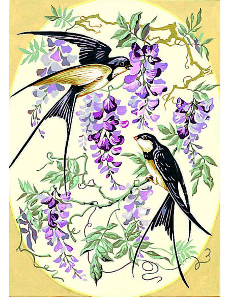 Canevas : 45x60 cm, hirondelles & gly.