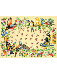 Canevas : 45x60 cm, alphabet oiseaux