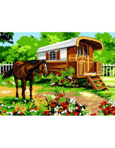 Canevas : 45x60 cm, La roulotte