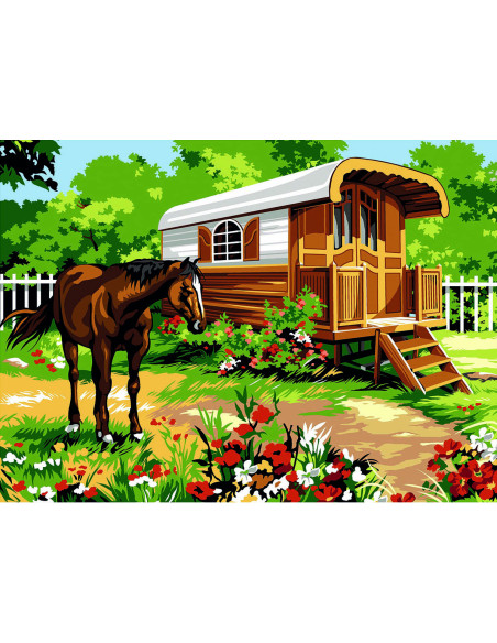 Canevas : 45x60 cm, La roulotte