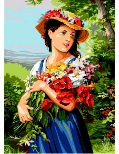 Canevas : 45x60 cm, La jeune fille au bouquet (Fritz Zuber)
