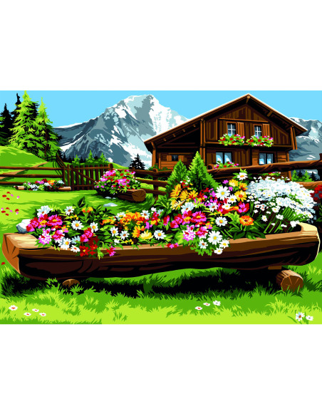 Canevas : 45x60 cm, l'enclos du chalet