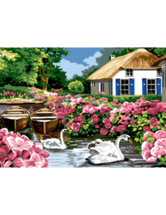 Canevas : 45x60 cm, N18 - les barques du lac