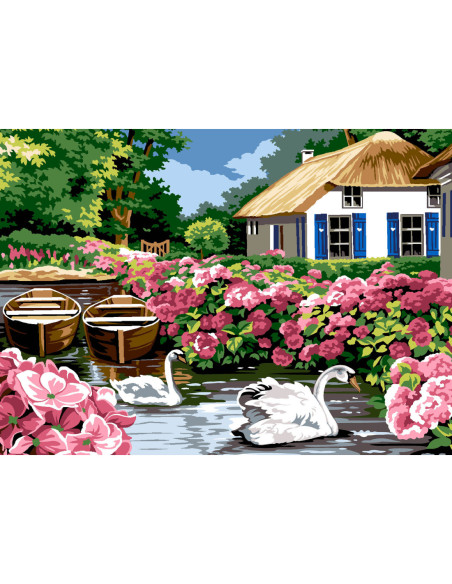 Canevas : 45x60 cm, N18 - les barques du lac