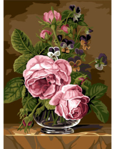 Canevas : 45x60 cm, N23 - roses et pensées