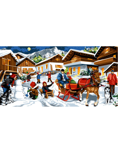 Canevas : 65x120 cm, Jeux au village de bois