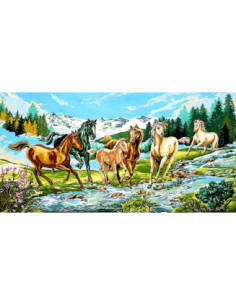 Canevas : 65x120 cm, cavalcade a l'eau vive