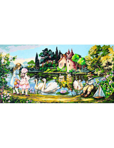 Canevas : 65x120 cm, cygnes