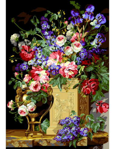 Canevas : 100x135 cm, Corbeille et vase de fleurs