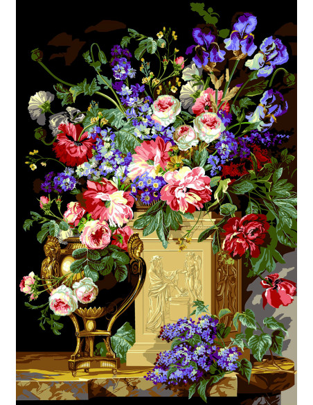 Canevas : 100x135 cm, Corbeille et vase de fleurs