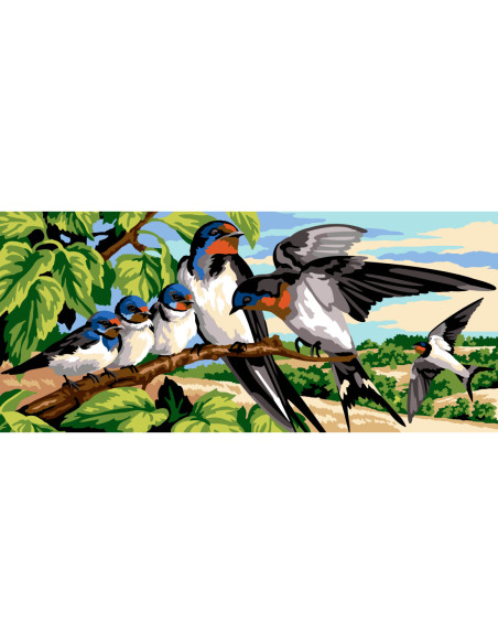 Canevas : 70x40 cm, N23 - la branche aux hirondelles