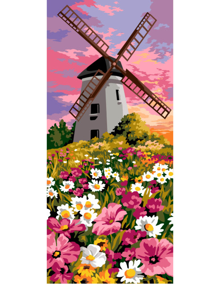 Canevas : 70x40 cm, N23 - le moulin aux fleurs