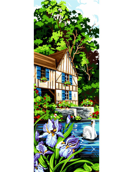 Canevas : 25x60 cm, Les volets bleus