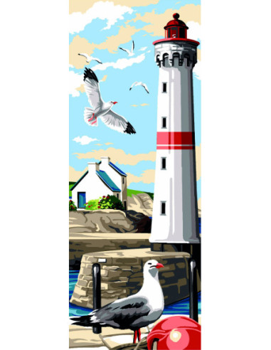 Canevas : 25x60 cm, Le phare aux mouettes