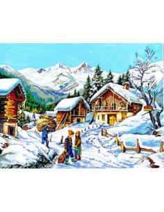 Canevas : 60x80 cm, L'hiver au hameau