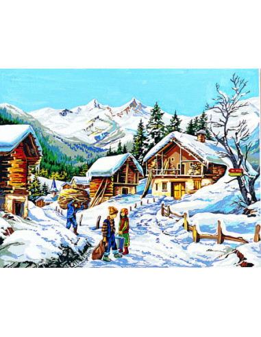 Canevas : 60x80 cm, L'hiver au hameau