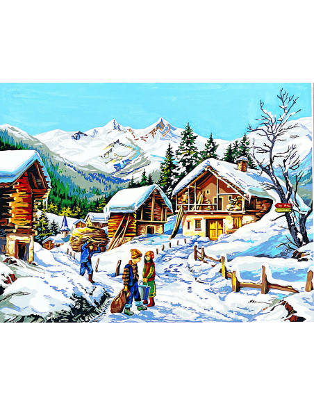 Canevas : 60x80 cm, L'hiver au hameau