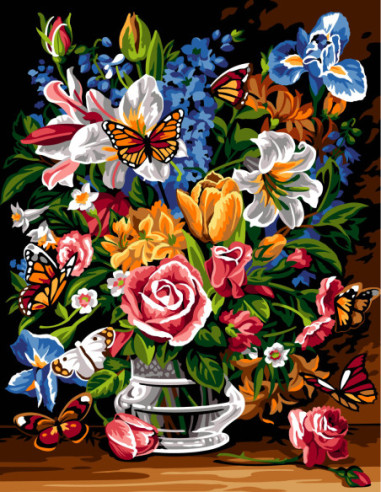 Canevas : 60x80 cm, N19 - bouquet papillon
