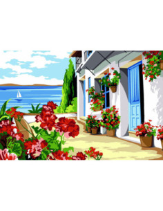 Canevas : 30x40 cm, terrasse fleurie