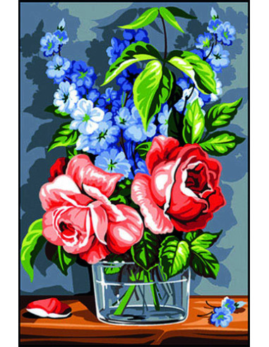 Canevas : 30x40 cm, de rose et de bleu