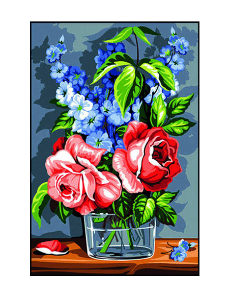 Canevas : 30x40 cm, de rose et de bleu