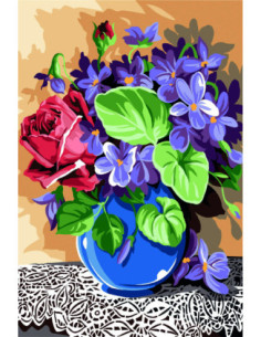 Canevas : 30x40 cm, fleurs et napperon