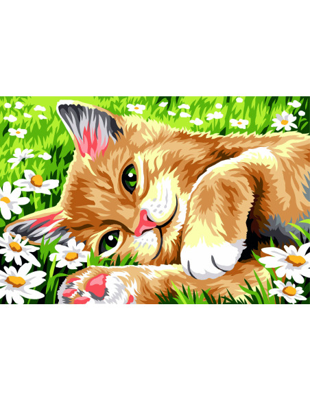 Canevas : 30x40 cm, couche dans l'herbe