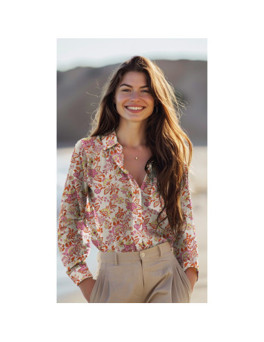 Viscose lin, impression digitale, fleurs