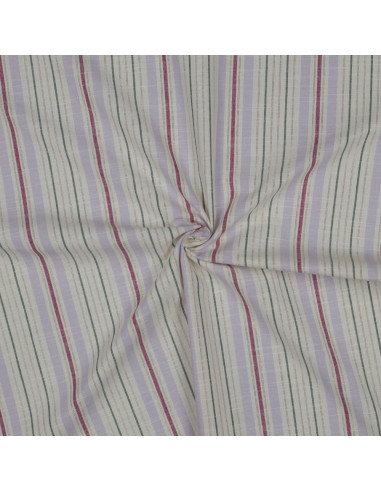 Tissu, Jacquard de Coton Rayé, Terracotta Blanc Beige Lurex Doré, Laize 145 cm, 99% Coton 1% Lurex 127g/m²