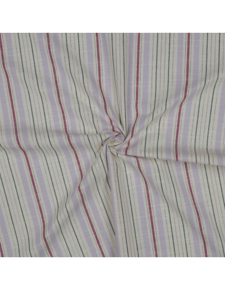 Tissu, Jacquard de Coton Rayé, Terracotta Blanc Beige Lurex Doré, Laize 145 cm, 99% Coton 1% Lurex 127g/m²