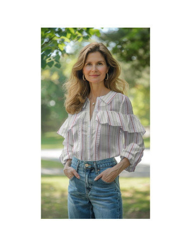 Jacquard coton, rayé, lilas doré