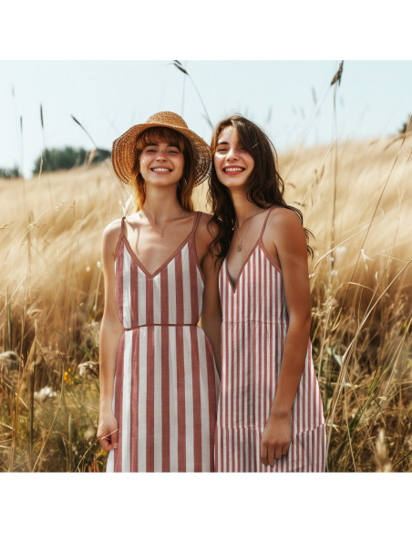 Viscose jacquard, rayures larges, terracotta