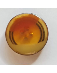 Bouton polyester 4 trous, 20mm, rond jaune/orange
