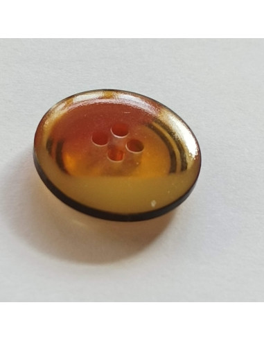 Bouton polyester 4 trous, 20mm, rond jaune/orange