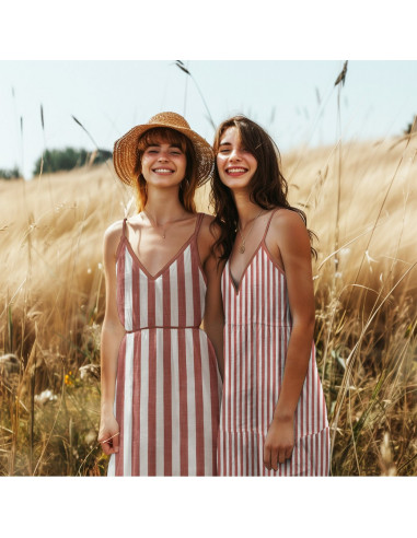 Viscose jacquard, rayures moyennes, terracotta