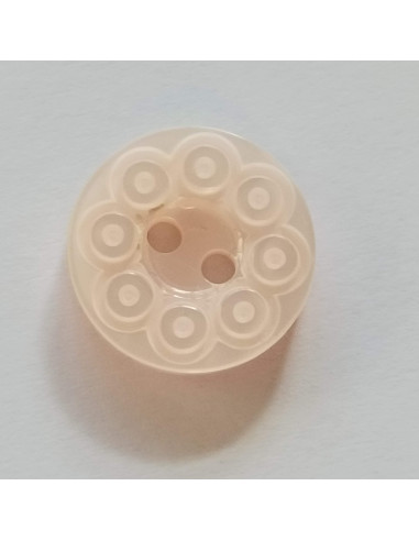 Bouton polyester 2 trous, 15mm, rond rose