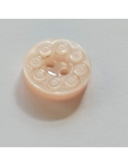 Bouton polyester 2 trous, 15mm, rond rose
