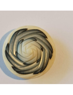 Bouton polyester à tunnel, 19mm, rond, écru/noir