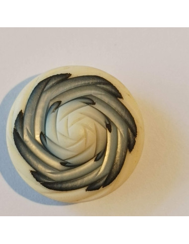 Bouton polyester à tunnel, 19mm, rond, écru/noir