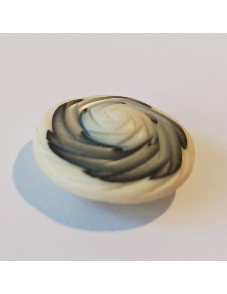 Bouton polyester à tunnel, 19mm, rond, écru/noir